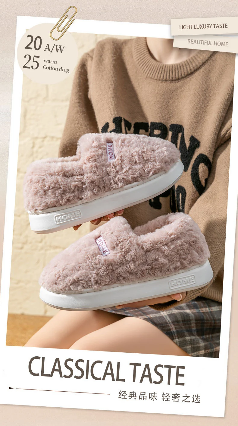 Women's Winter Indoor Warm Non-Slip Thick-Soled Cotton Slippers with Heel Cover, Maternity Cotton Shoes, Plush Outdoor Cotton Shoes for Men