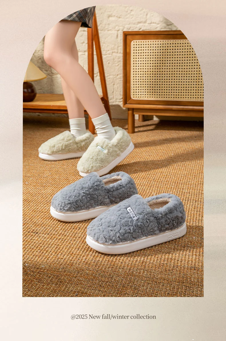 Women's Winter Indoor Warm Non-Slip Thick-Soled Cotton Slippers with Heel Cover, Maternity Cotton Shoes, Plush Outdoor Cotton Shoes for Men