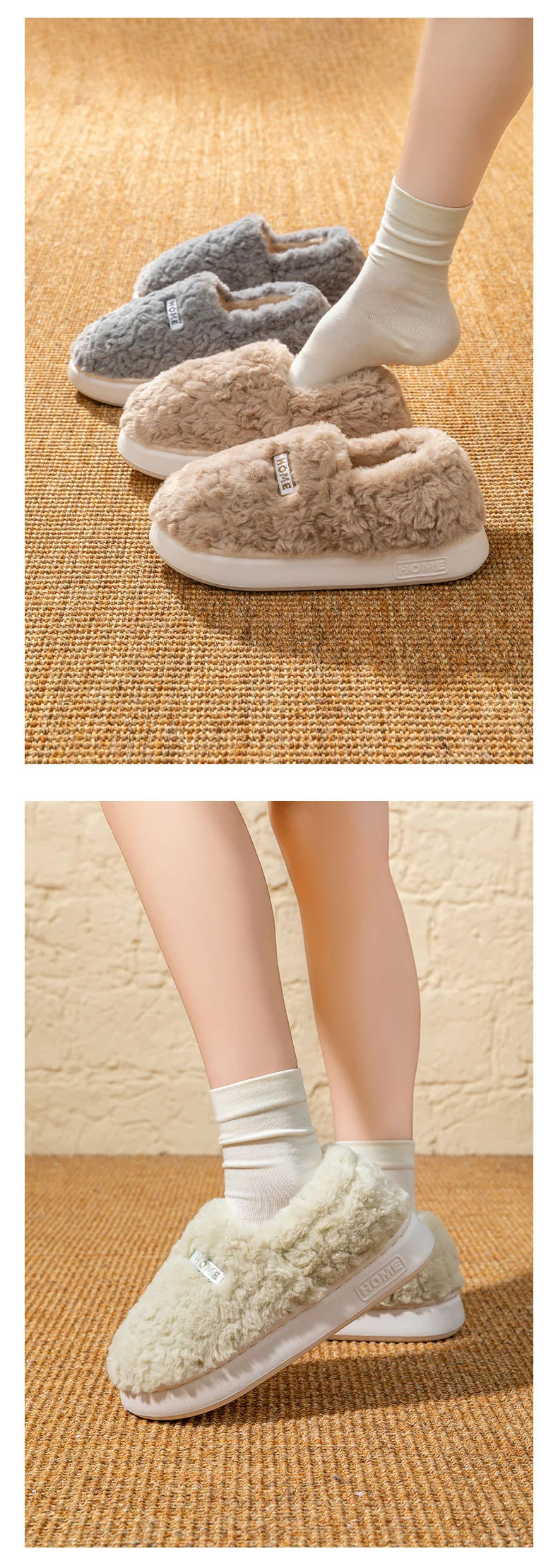Women's Winter Indoor Warm Non-Slip Thick-Soled Cotton Slippers with Heel Cover, Maternity Cotton Shoes, Plush Outdoor Cotton Shoes for Men