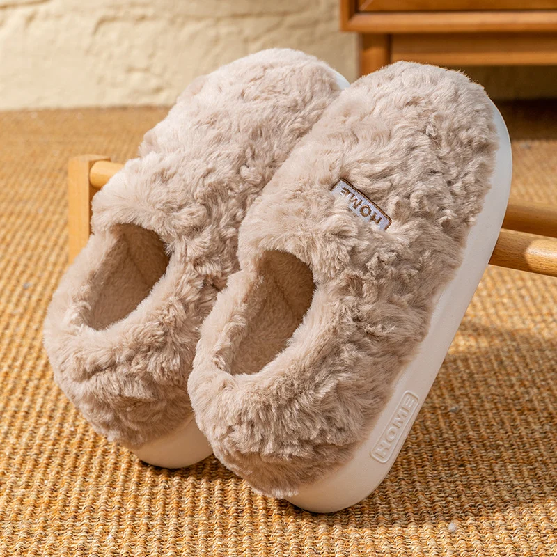 Women's Winter Indoor Warm Non-Slip Thick-Soled Cotton Slippers with Heel Cover, Maternity Cotton Shoes, Plush Outdoor Cotton Shoes for Men