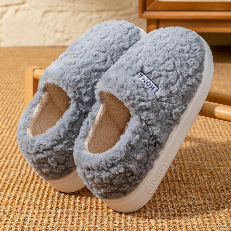 Women's Winter Indoor Warm Non-Slip Thick-Soled Cotton Slippers with Heel Cover, Maternity Cotton Shoes, Plush Outdoor Cotton Shoes for Men