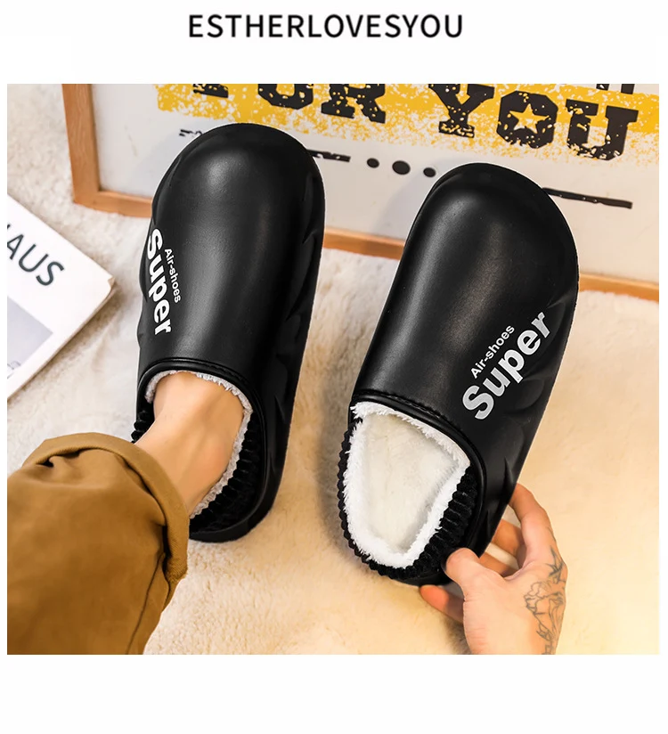 Waterproof Cotton Slippers for Men in Winter, Velvet Warm Anti-Slip Bag and Cotton Shoes for Outer Wear, Thick-Soled Winter Home Shoes Wholesale
