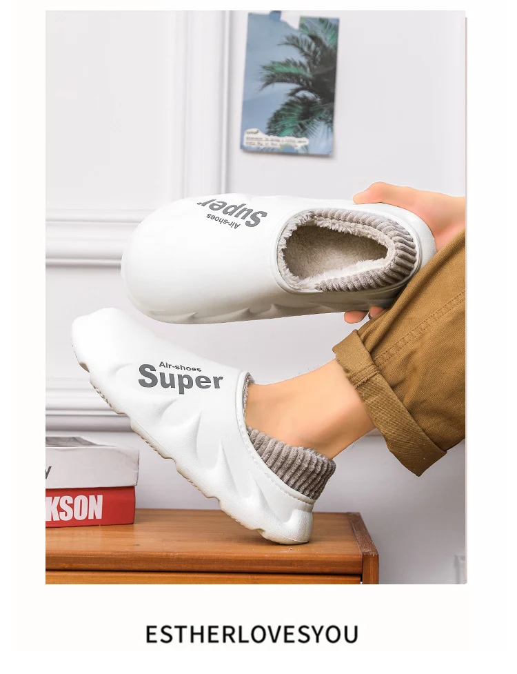 Waterproof Cotton Slippers for Men in Winter, Velvet Warm Anti-Slip Bag and Cotton Shoes for Outer Wear, Thick-Soled Winter Home Shoes Wholesale