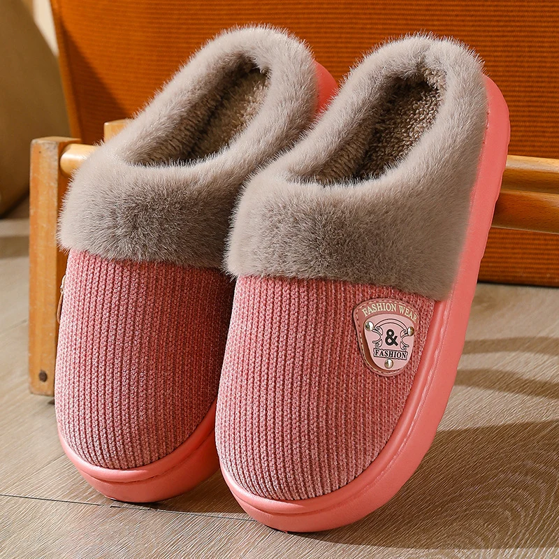 Autumn and Winter Cotton Slippers for Women 2025 New Home Indoor Couple Warm Plush Thickeneded Bottom Men's Cotton Slippers