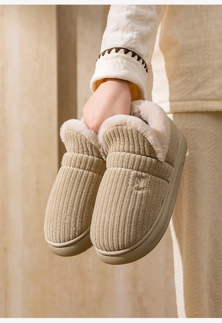 Letuo's New Winter Bag-Heeled Cotton Shoes for Women, Home Indoor and Outdoor Thick-Soled Non-Slip Soft-Soled Couple's Furry Shoes for Men