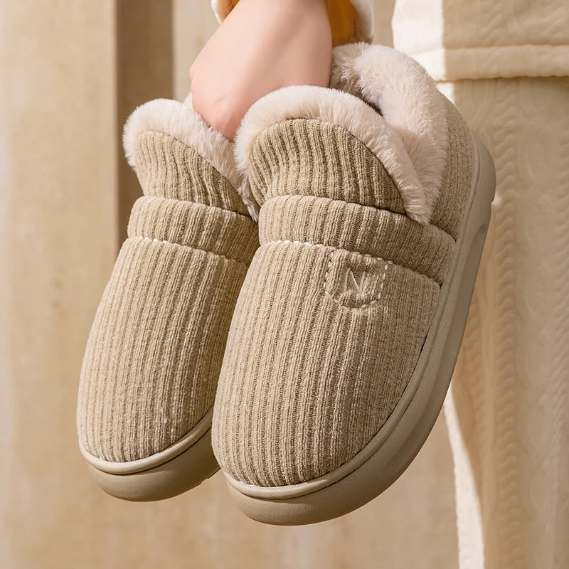 Letuo's New Winter Bag-Heeled Cotton Shoes for Women, Home Indoor and Outdoor Thick-Soled Non-Slip Soft-Soled Couple's Furry Shoes for Men