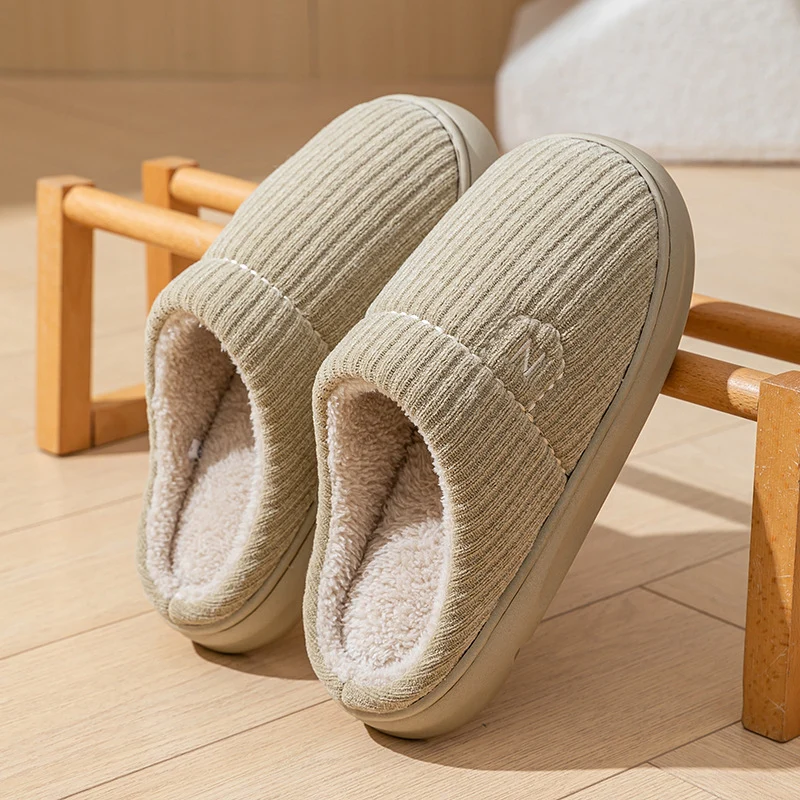 Women's Thick-Soled Winter Non-Slip Couple Indoor Warm Home Slippers with Fur for Men and Women