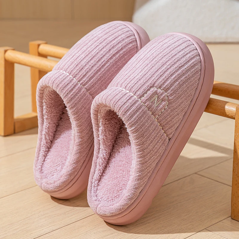 Women's Thick-Soled Winter Non-Slip Couple Indoor Warm Home Slippers with Fur for Men and Women