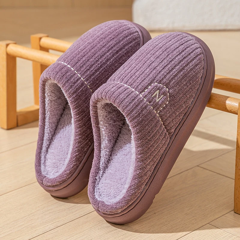 Women's Thick-Soled Winter Non-Slip Couple Indoor Warm Home Slippers with Fur for Men and Women