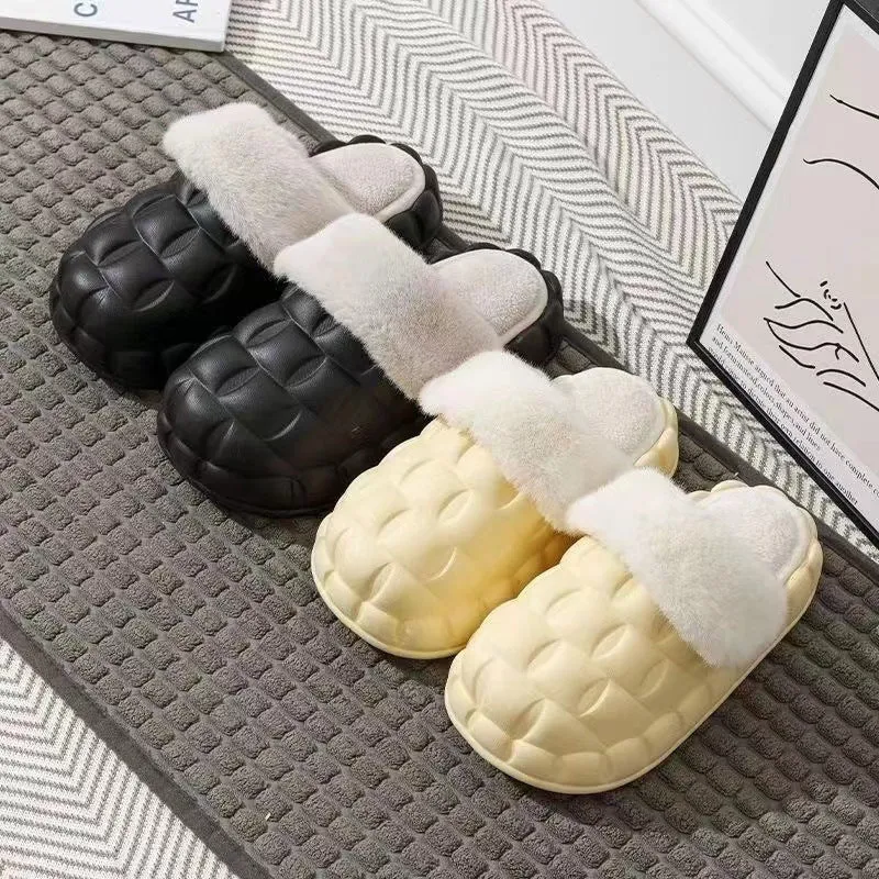 Women's Winter Cotton Slippers with a Stepping-On-Clouds Feel, Trendy Casual Closed-Toe Indoor Waterproof Warm Thick-Soled Cotton Slippers for Women