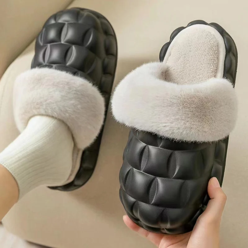 Women's Winter Cotton Slippers with a Stepping-On-Clouds Feel, Trendy Casual Closed-Toe Indoor Waterproof Warm Thick-Soled Cotton Slippers for Women