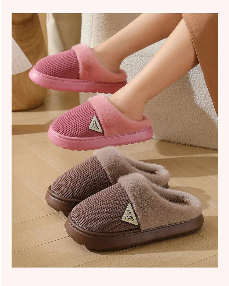 Slippers for Women Winter 2025 New Warm Indoor Home Non-Slip Thick-Soled Cotton Slippers Men's Wool Slippers Autumn and Winter