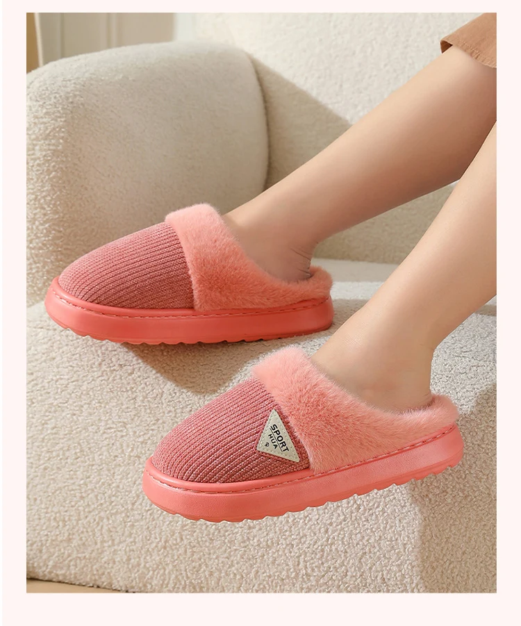 Slippers for Women Winter 2025 New Warm Indoor Home Non-Slip Thick-Soled Cotton Slippers Men's Wool Slippers Autumn and Winter