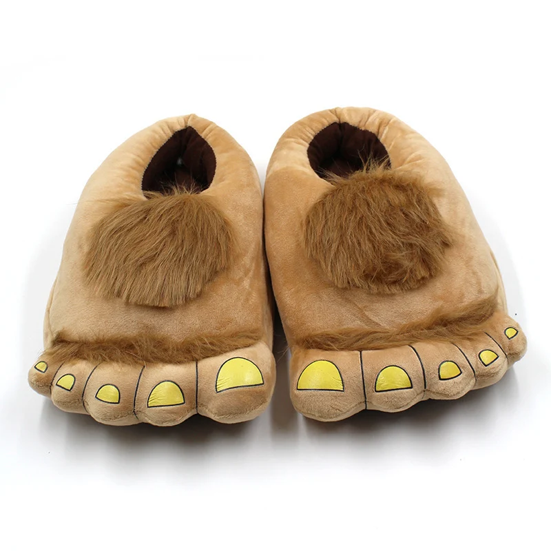 Creative Hobbit Stuffed Cotton Slippers Men's Large Size Home Daily Gift Baotou Thick Sole New Warm Shoes