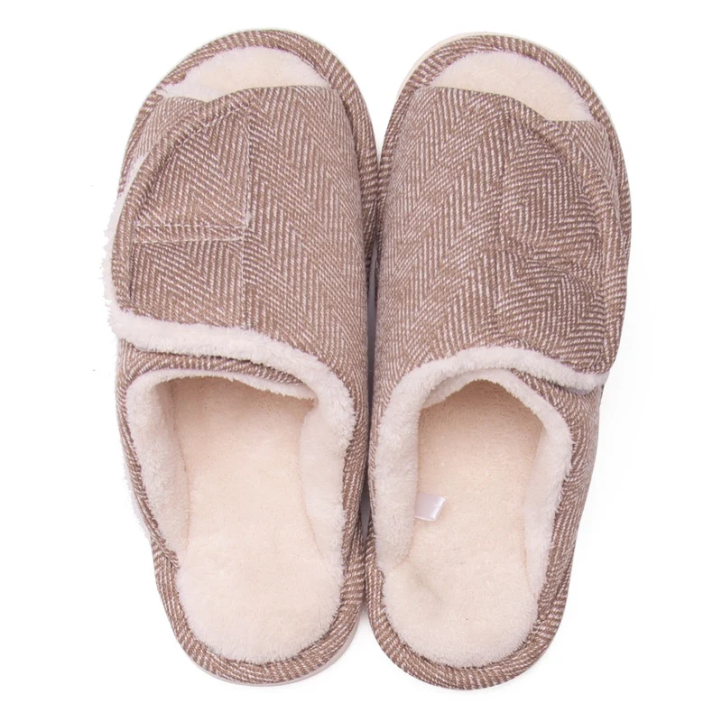 Men's and women's Velcro adjustable open slippers swollen feet non-slip open toe easy to clean indoor wool slippers