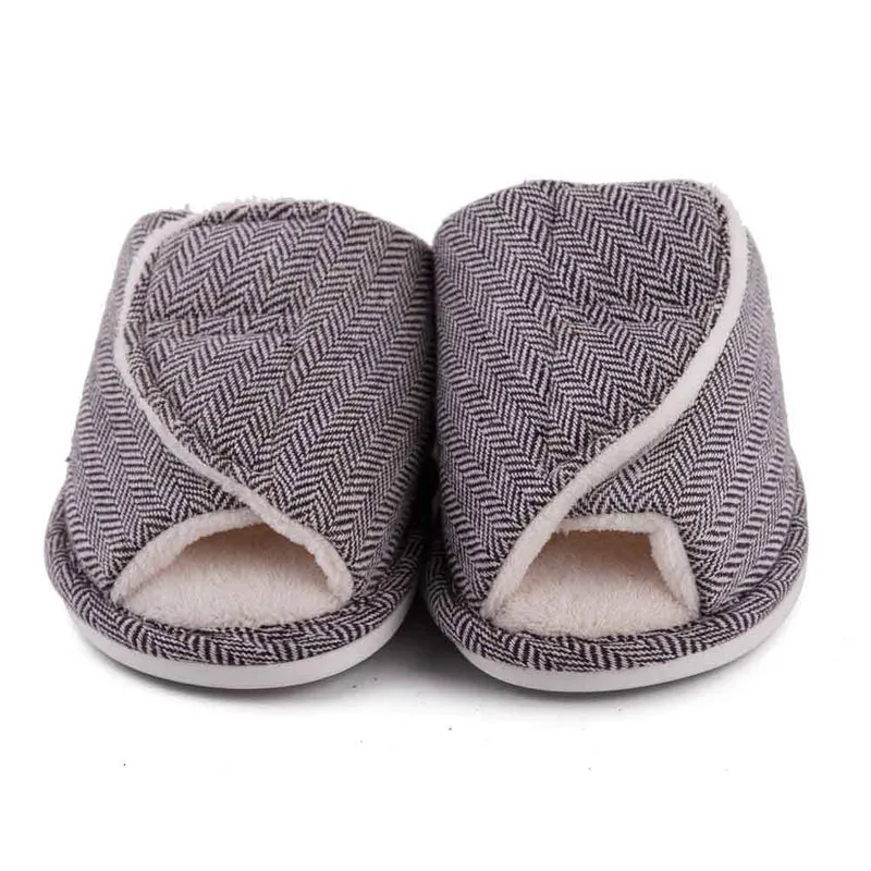 Men's and women's Velcro adjustable open slippers swollen feet non-slip open toe easy to clean indoor wool slippers