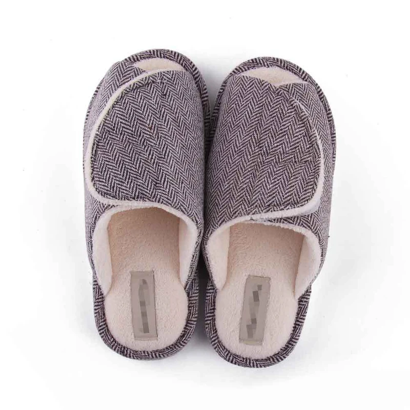 Men's and women's Velcro adjustable open slippers swollen feet non-slip open toe easy to clean indoor wool slippers