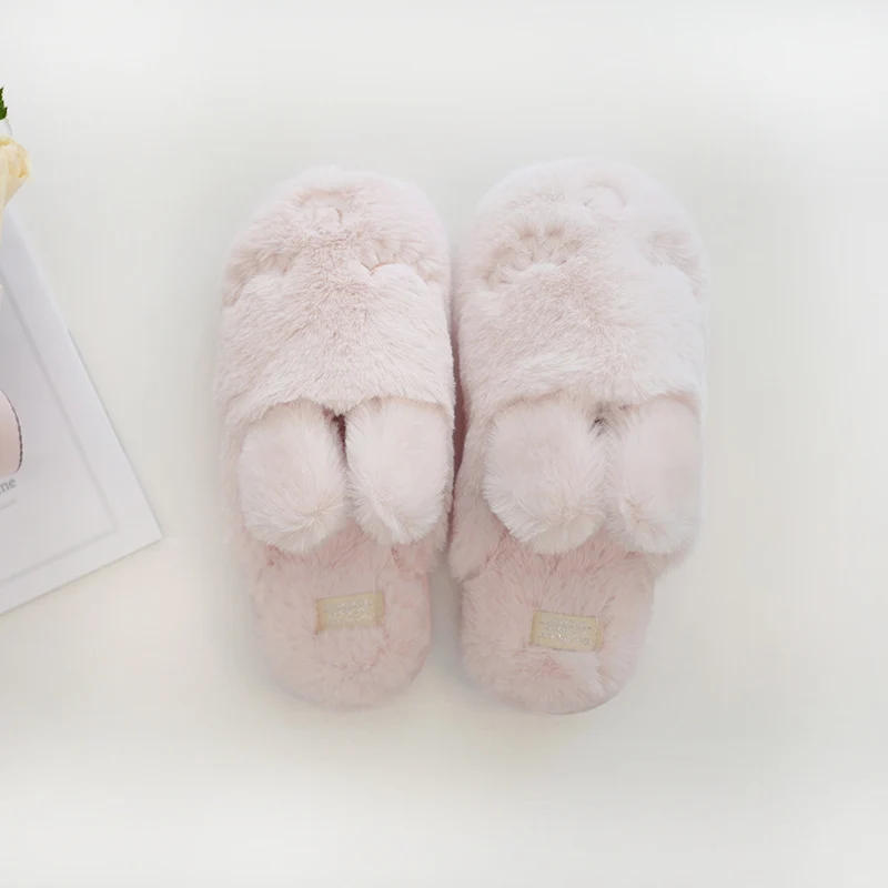 halluci autumn and winter small rabbit velvet soft warm cotton slippers squinting cute indoor home slippers