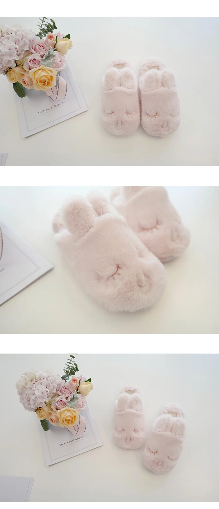 halluci autumn and winter small rabbit velvet soft warm cotton slippers squinting cute indoor home slippers