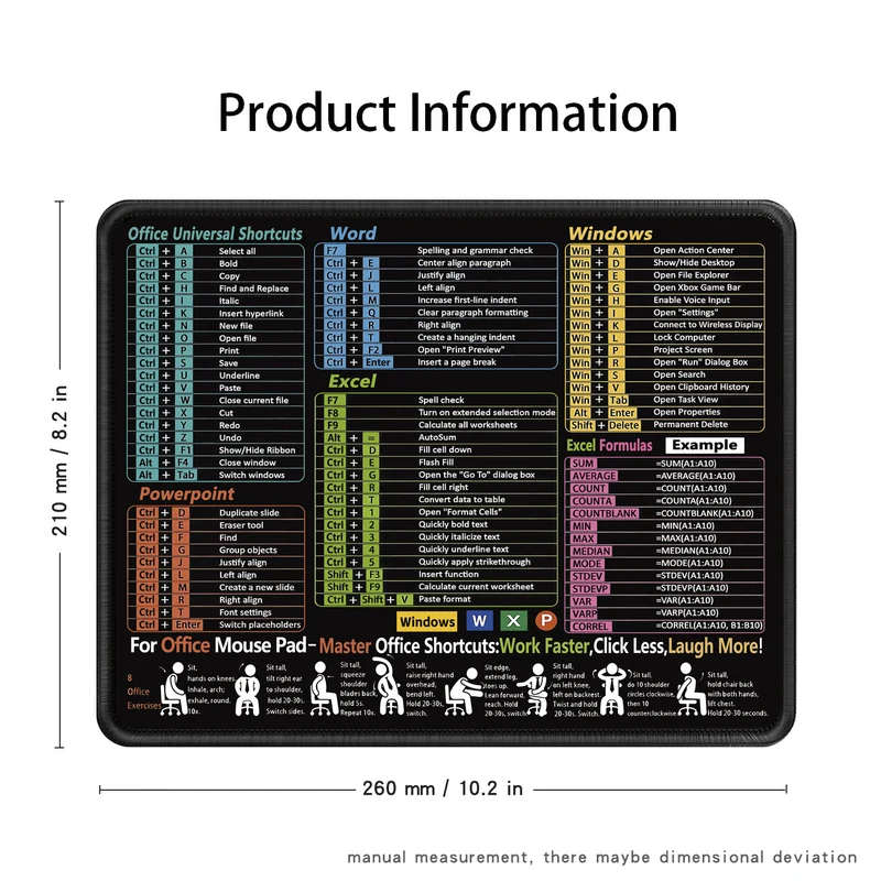 Excel English Shortcut Keys Cross-Border Mouse Pad Customized Ip Office Large Computer Notebook Special Small Table Pad