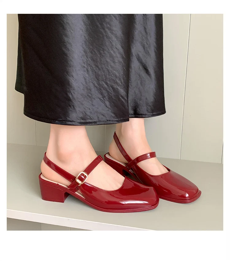 Cross-border Square Thick Heeled Baotou Sandals Women's 2025 Foreign Trade New Summer Fashion Women's Shoes Mary Jane Shallow Mouth Shoes