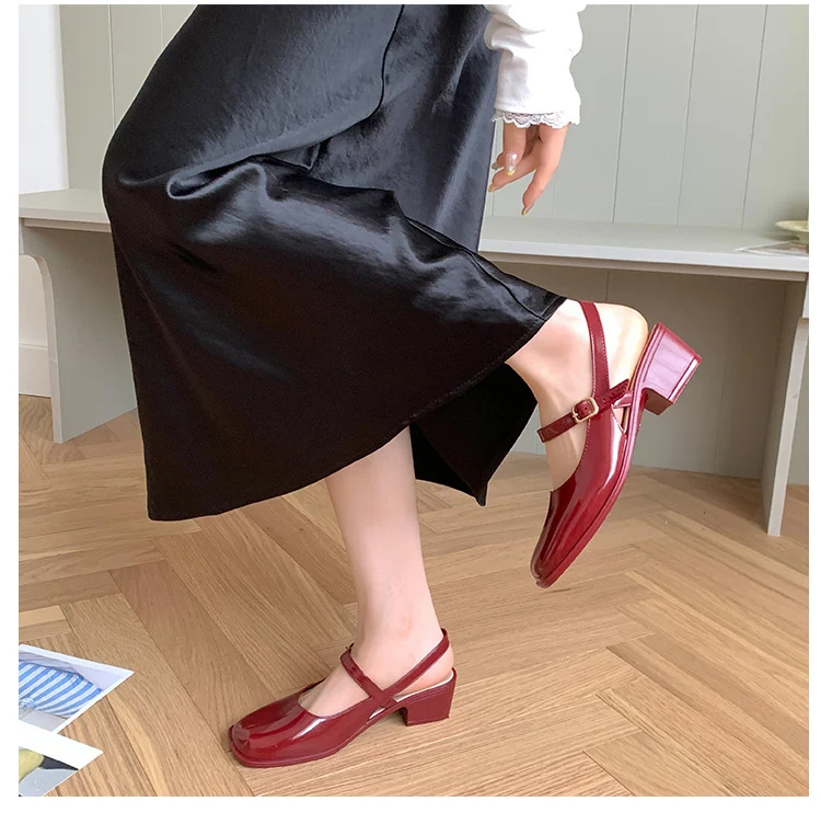 Cross-border Square Thick Heeled Baotou Sandals Women's 2025 Foreign Trade New Summer Fashion Women's Shoes Mary Jane Shallow Mouth Shoes