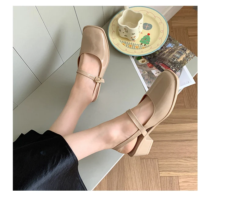 Cross-border Square Thick Heeled Baotou Sandals Women's 2025 Foreign Trade New Summer Fashion Women's Shoes Mary Jane Shallow Mouth Shoes