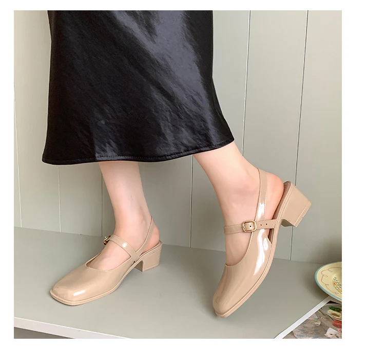Cross-border Square Thick Heeled Baotou Sandals Women's 2025 Foreign Trade New Summer Fashion Women's Shoes Mary Jane Shallow Mouth Shoes