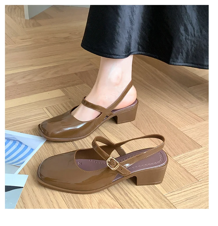 Cross-border Square Thick Heeled Baotou Sandals Women's 2025 Foreign Trade New Summer Fashion Women's Shoes Mary Jane Shallow Mouth Shoes