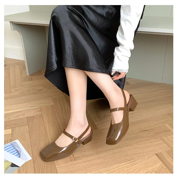 Cross-border Square Thick Heeled Baotou Sandals Women's 2025 Foreign Trade New Summer Fashion Women's Shoes Mary Jane Shallow Mouth Shoes