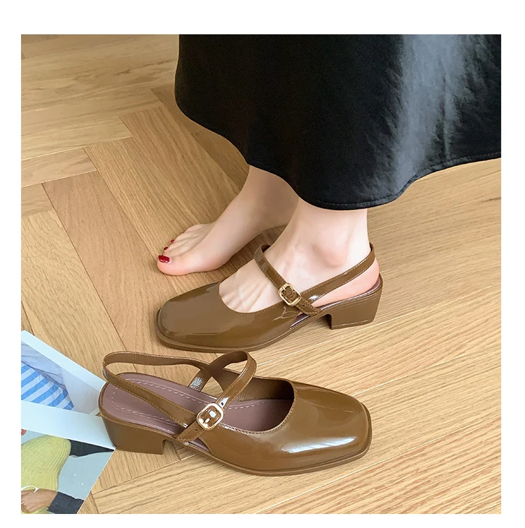 Cross-border Square Thick Heeled Baotou Sandals Women's 2025 Foreign Trade New Summer Fashion Women's Shoes Mary Jane Shallow Mouth Shoes