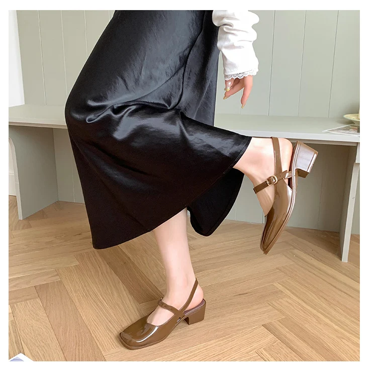 Cross-border Square Thick Heeled Baotou Sandals Women's 2025 Foreign Trade New Summer Fashion Women's Shoes Mary Jane Shallow Mouth Shoes