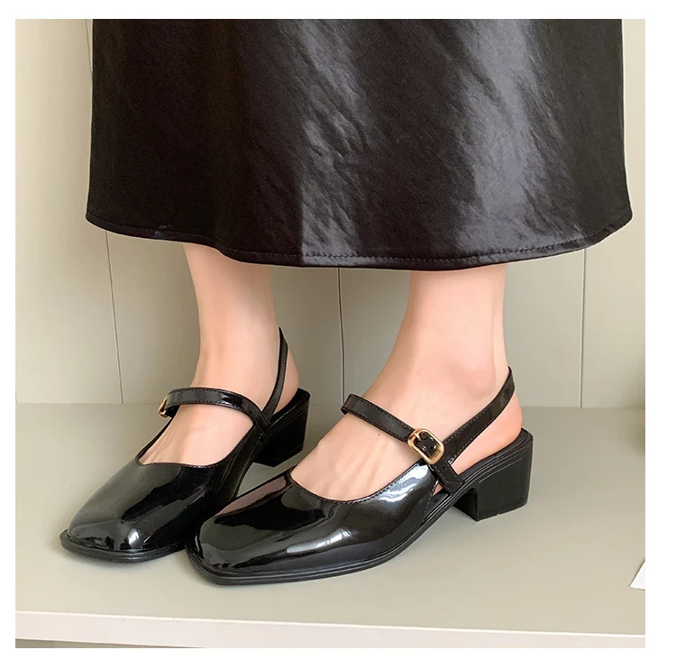 Cross-border Square Thick Heeled Baotou Sandals Women's 2025 Foreign Trade New Summer Fashion Women's Shoes Mary Jane Shallow Mouth Shoes