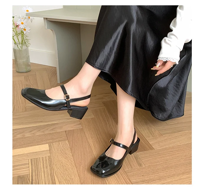 Cross-border Square Thick Heeled Baotou Sandals Women's 2025 Foreign Trade New Summer Fashion Women's Shoes Mary Jane Shallow Mouth Shoes