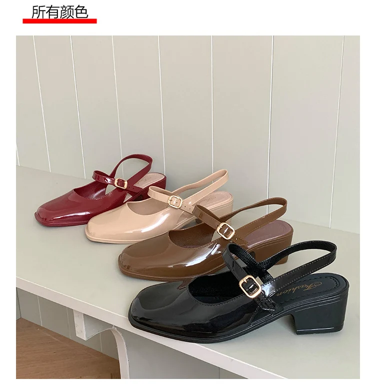 Cross-border Square Thick Heeled Baotou Sandals Women's 2025 Foreign Trade New Summer Fashion Women's Shoes Mary Jane Shallow Mouth Shoes