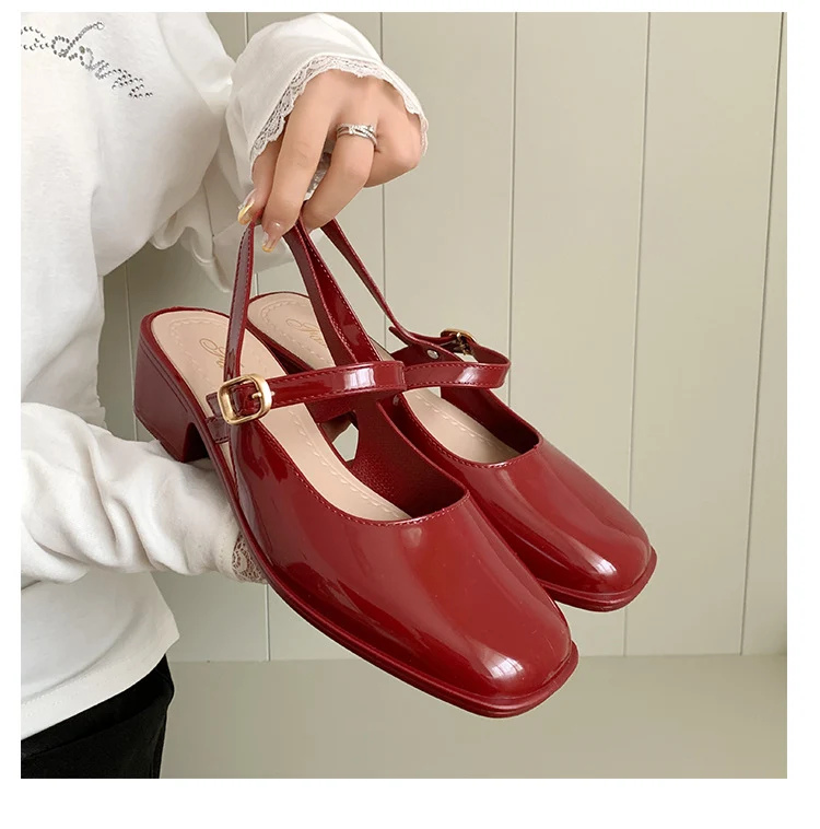 Cross-border Square Thick Heeled Baotou Sandals Women's 2025 Foreign Trade New Summer Fashion Women's Shoes Mary Jane Shallow Mouth Shoes