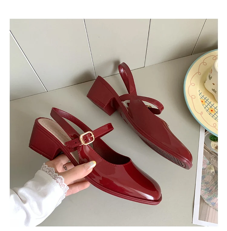 Cross-border Square Thick Heeled Baotou Sandals Women's 2025 Foreign Trade New Summer Fashion Women's Shoes Mary Jane Shallow Mouth Shoes