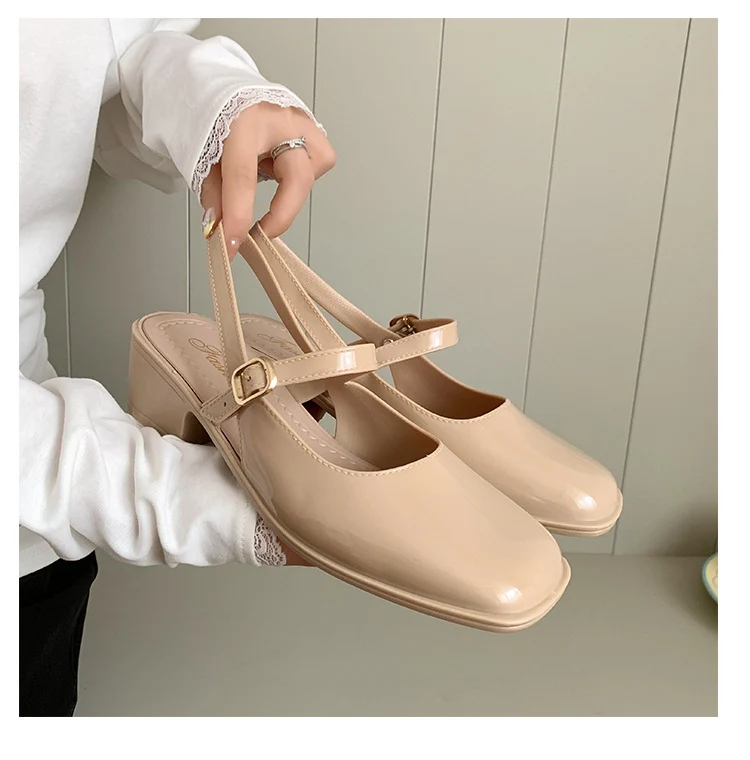 Cross-border Square Thick Heeled Baotou Sandals Women's 2025 Foreign Trade New Summer Fashion Women's Shoes Mary Jane Shallow Mouth Shoes