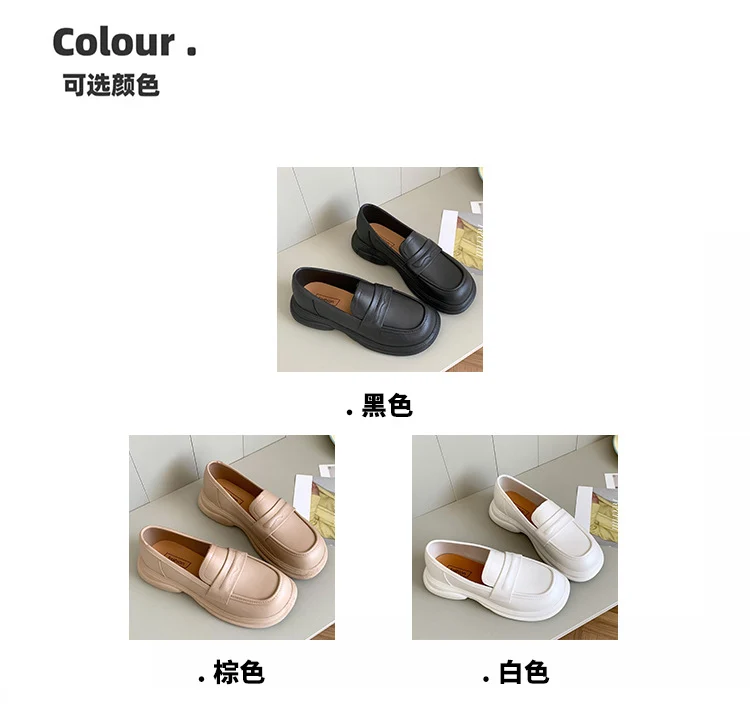 Thick-Soled Loafers British Style Slip-On White Shoes for Women 2025 New Versatile Toe-Toe Shoes Cross-Border Foreign Trade Women's Shoes