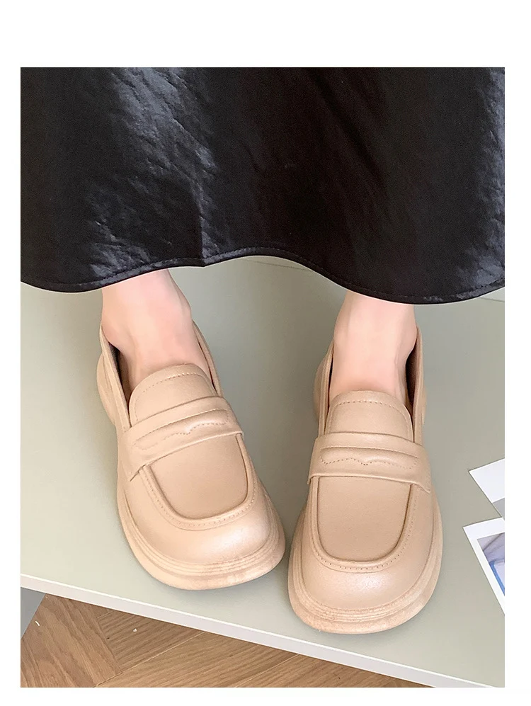 Thick-Soled Loafers British Style Slip-On White Shoes for Women 2025 New Versatile Toe-Toe Shoes Cross-Border Foreign Trade Women's Shoes