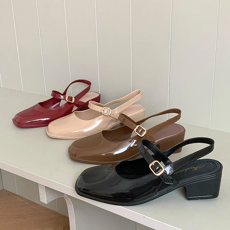 Southeast Asia New Style Baotou Wedge Buckle Fashion All-match Mary Jane Thick Heel Shallow Mouth Shoes for Women Summer