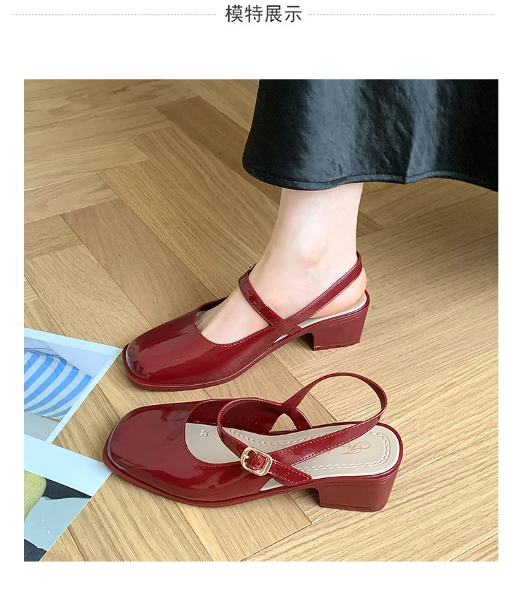 Southeast Asia New Style Baotou Wedge Buckle Fashion All-match Mary Jane Thick Heel Shallow Mouth Shoes for Women Summer