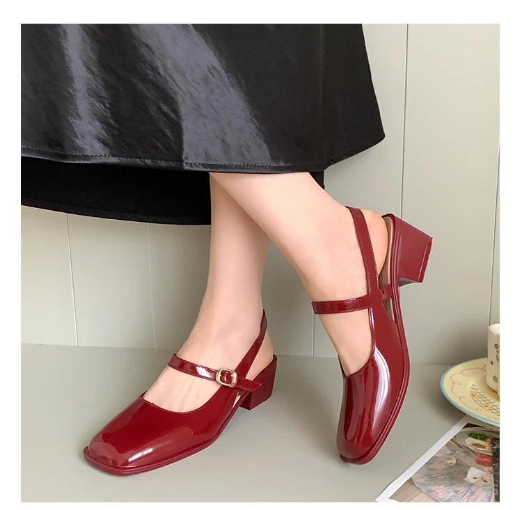 Southeast Asia New Style Baotou Wedge Buckle Fashion All-match Mary Jane Thick Heel Shallow Mouth Shoes for Women Summer