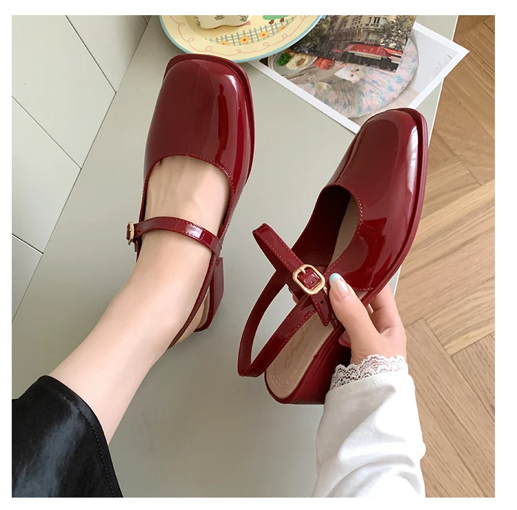 Southeast Asia New Style Baotou Wedge Buckle Fashion All-match Mary Jane Thick Heel Shallow Mouth Shoes for Women Summer
