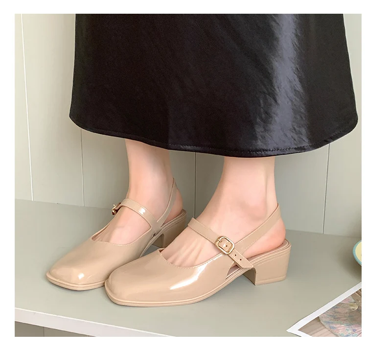 Southeast Asia New Style Baotou Wedge Buckle Fashion All-match Mary Jane Thick Heel Shallow Mouth Shoes for Women Summer