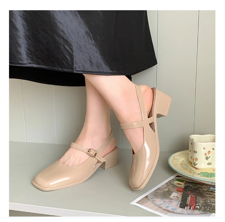 Southeast Asia New Style Baotou Wedge Buckle Fashion All-match Mary Jane Thick Heel Shallow Mouth Shoes for Women Summer