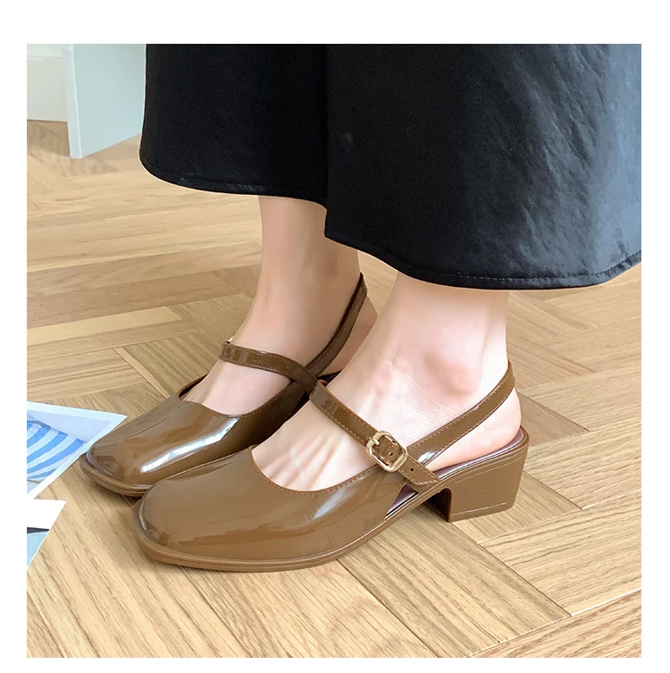 Southeast Asia New Style Baotou Wedge Buckle Fashion All-match Mary Jane Thick Heel Shallow Mouth Shoes for Women Summer