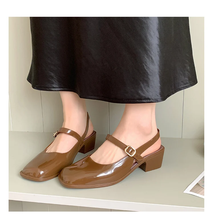 Southeast Asia New Style Baotou Wedge Buckle Fashion All-match Mary Jane Thick Heel Shallow Mouth Shoes for Women Summer