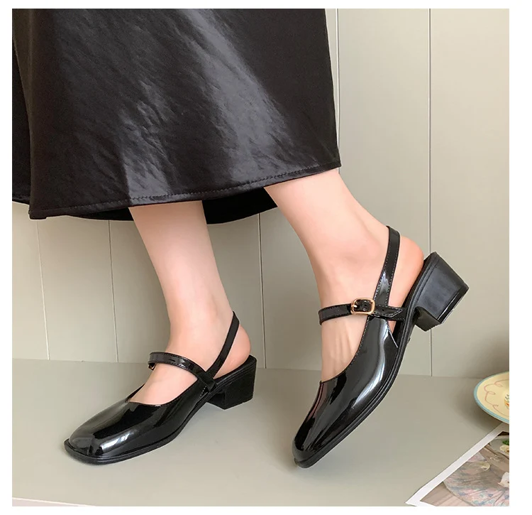 Southeast Asia New Style Baotou Wedge Buckle Fashion All-match Mary Jane Thick Heel Shallow Mouth Shoes for Women Summer