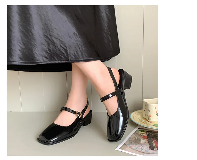 Southeast Asia New Style Baotou Wedge Buckle Fashion All-match Mary Jane Thick Heel Shallow Mouth Shoes for Women Summer